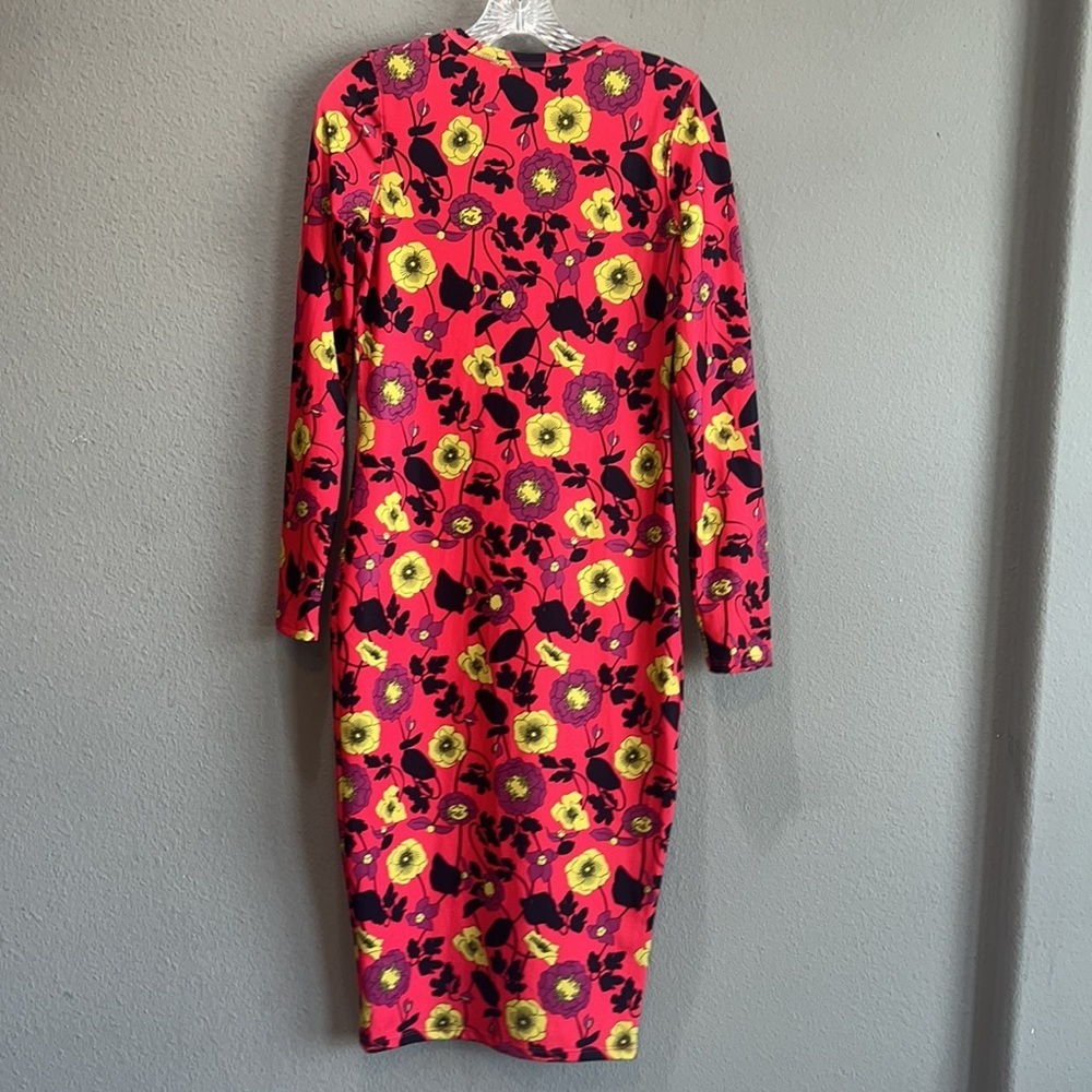 Zara Floral Bodycon Stretch Midi Long Sleeve Dress Size M - Picture 8 of 8